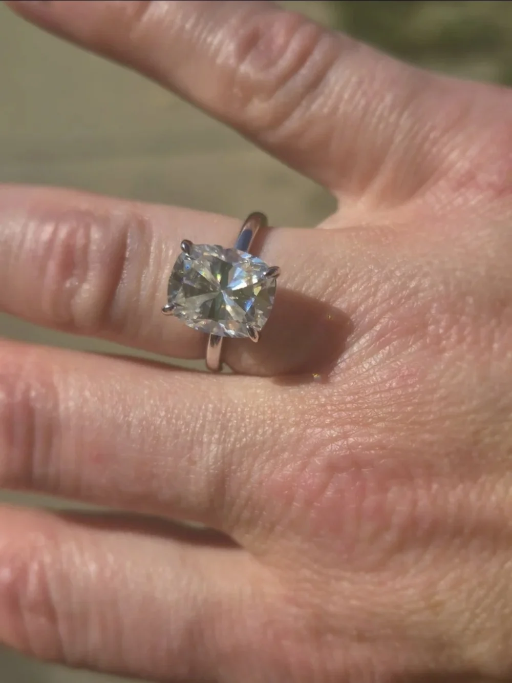 VVS1 5 Carat * Cushion-Cut Moissanite Ring in Size 5.5 US *